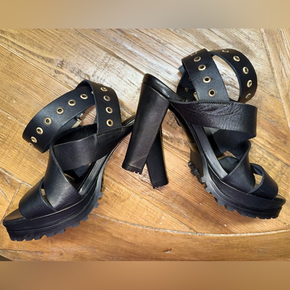 All Saints Sienna Pointed Toe Black Leather High Heel Sandals - size 37 / 7 US - Picture 7 of 12